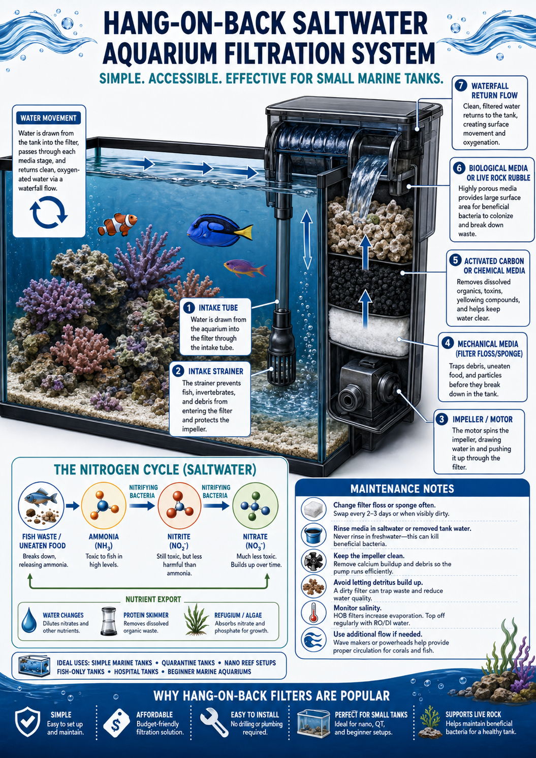 Hang-on-back filter used on a saltwater aquarium diagram