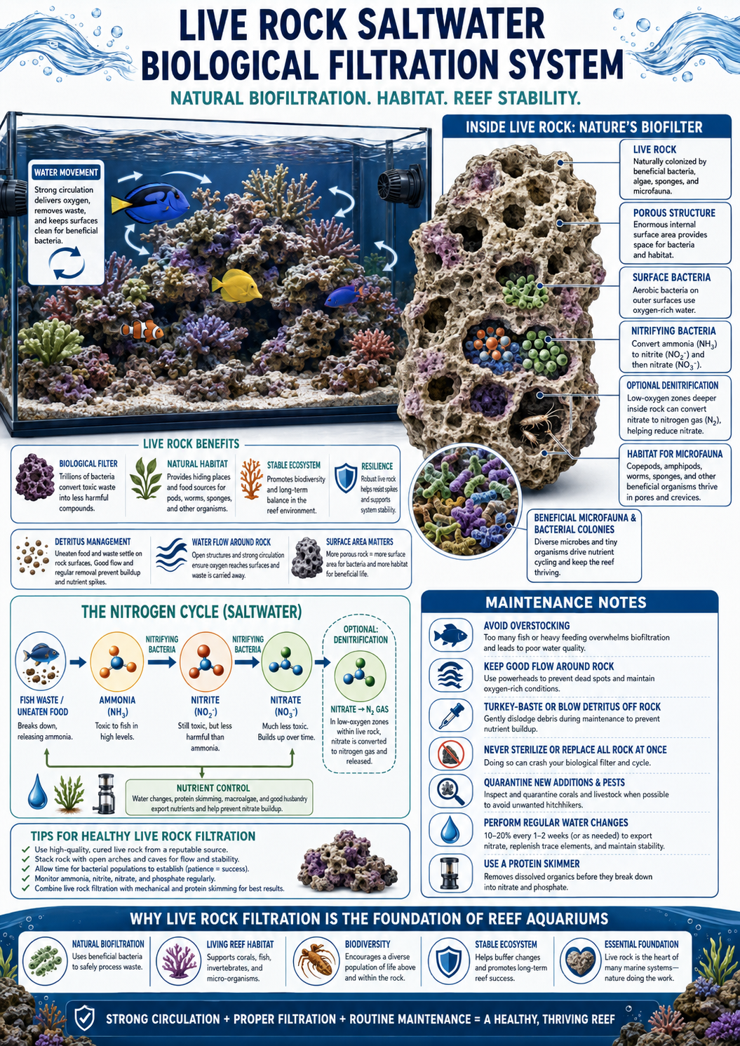 Live rock saltwater biological filtration system diagram