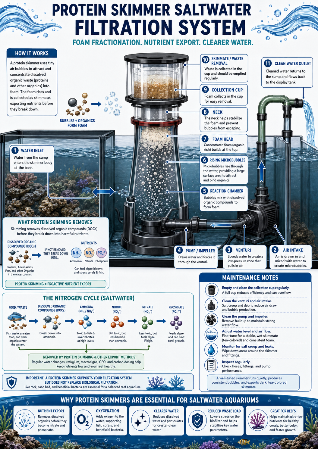 Protein skimmer saltwater filtration system diagram