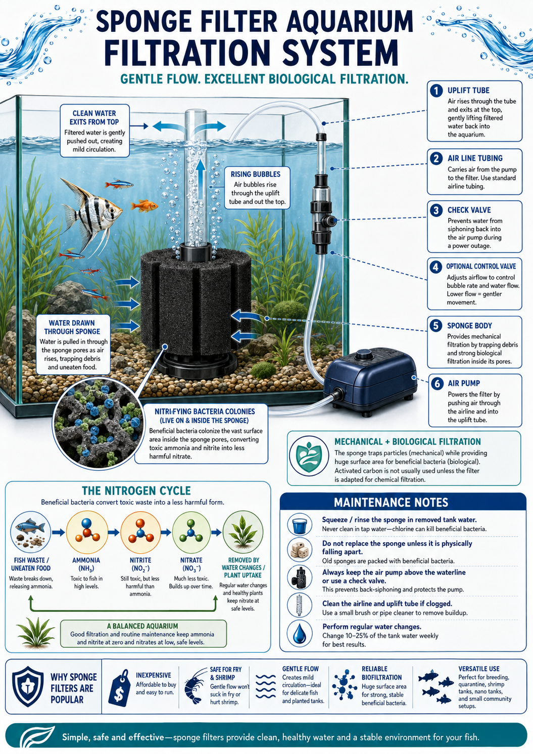 Sponge filter aquarium filtration system diagram