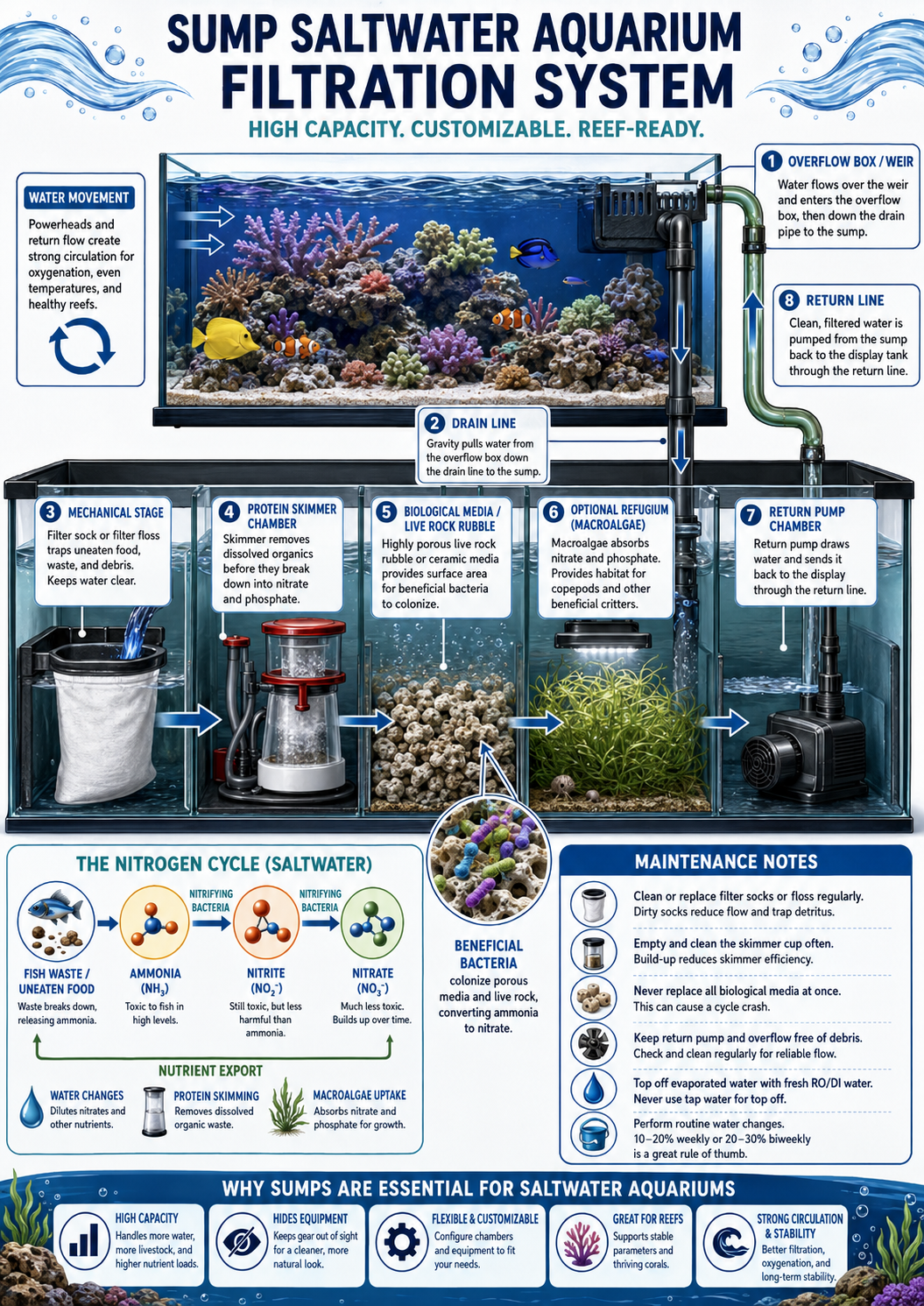 Sump saltwater aquarium filtration system diagram