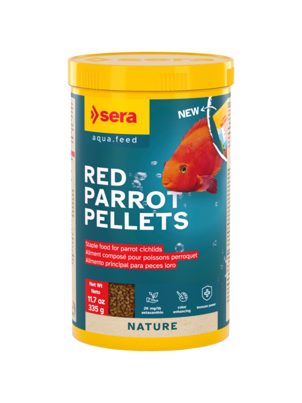 Pellet fish food container for cichlids and larger fish