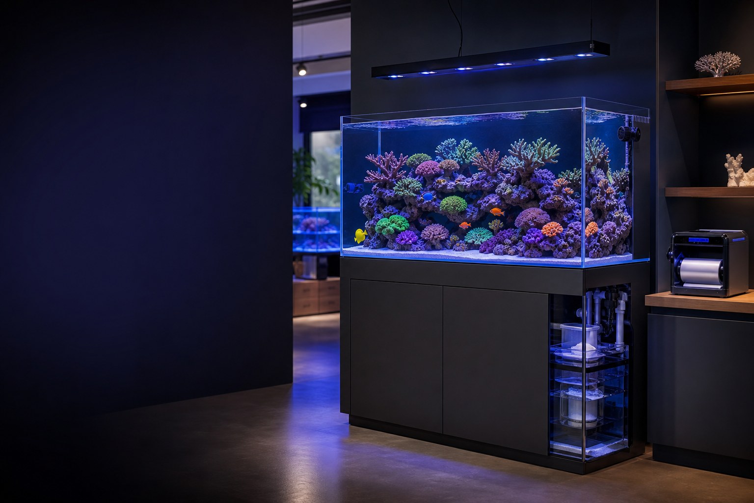 Complete mid-size reef aquarium system with filtration equipment